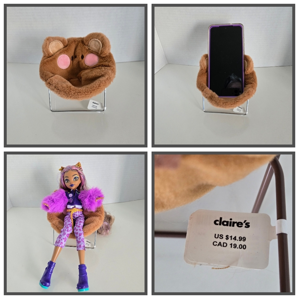 NWT Claire's Brown Bear Plush Phone Holder